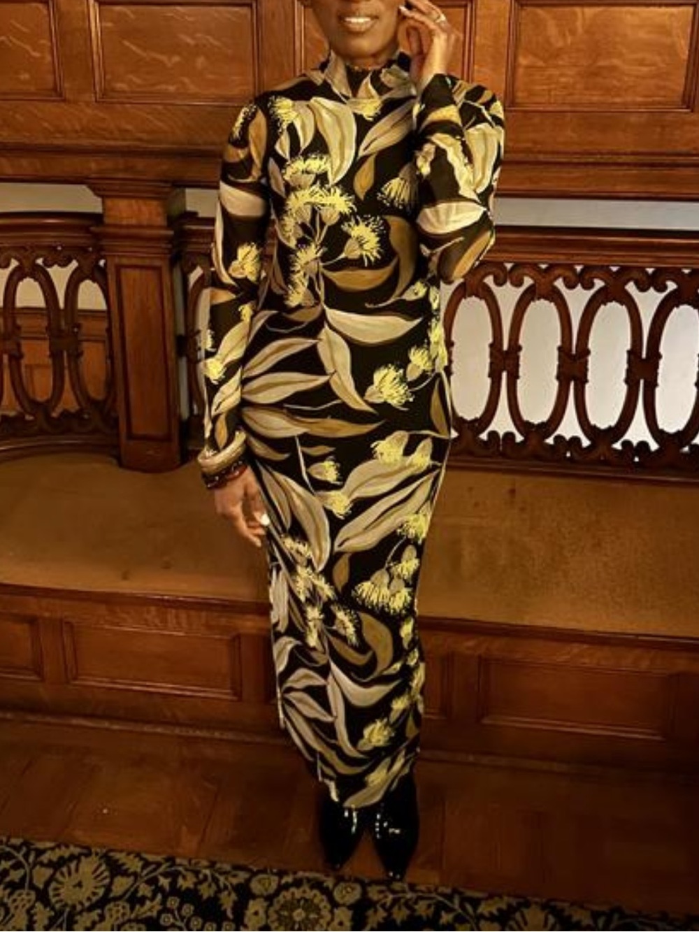 Anthropologie Long Sleeve Mock Neck Printed Slim Midi Dress 2X orig. $148 - Picture 4 of 13